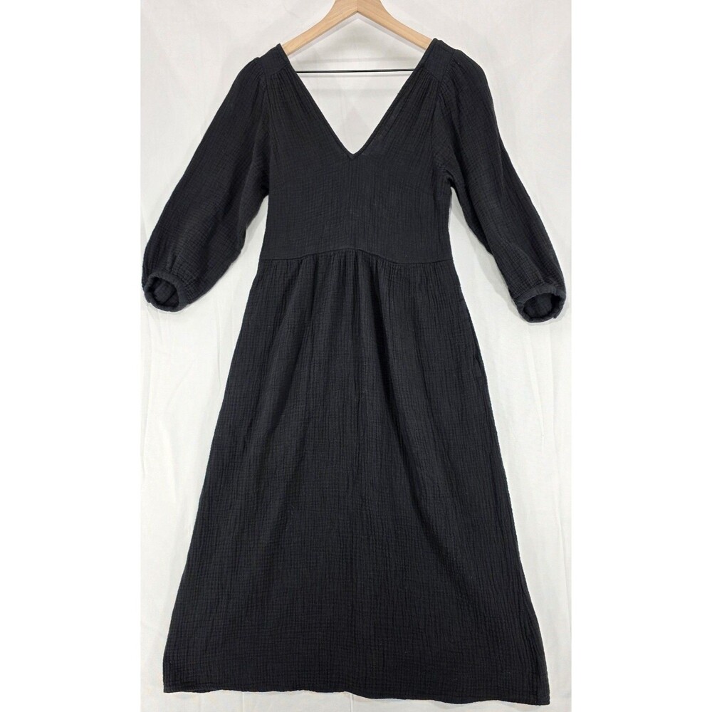 Madewell Lightspun Double Gauze Midi Dress XS Black Minimalist Boho Lagenlook